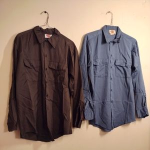 Lot Of 2 - Dickies Blue & Brownish Gray Button Up Long Sleeve Shirts Sz Medium.